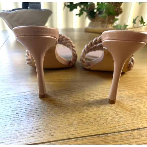 Fashion Nova 8.5 Braided Rope Strap 3" Heel Nude Heeled Sandals Square Toe - Picture 6 of 7
